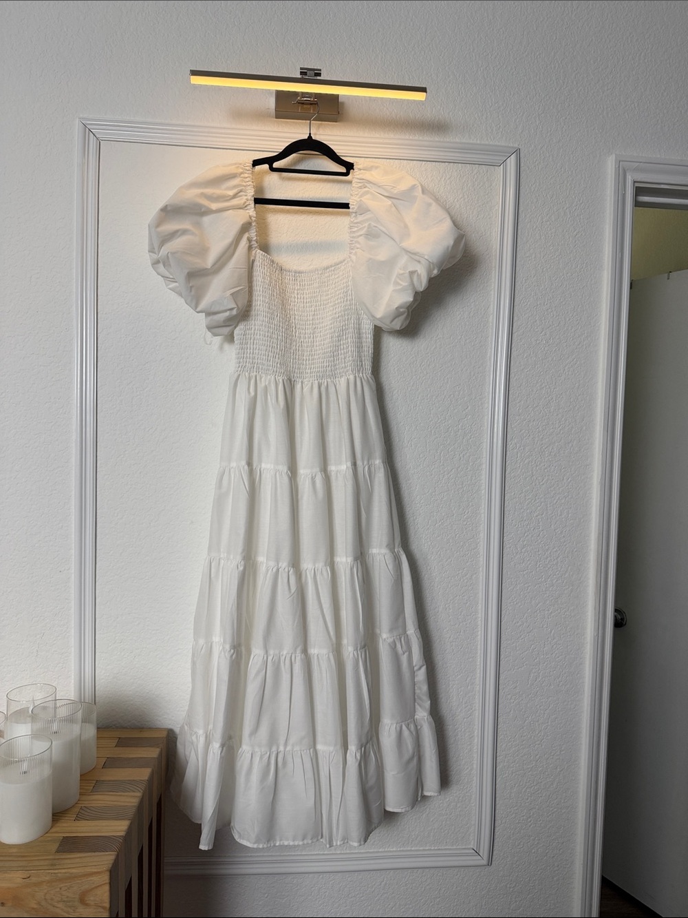 White Puff Sleeve Tiered Maxi Dress with Smocked Bodice